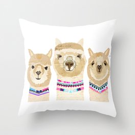 Colorful Alpaca Collage Throw Pillow