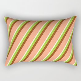 [ Thumbnail: Light Yellow, Green, Brown & Light Salmon Colored Lined/Striped Pattern Rectangular Pillow ]