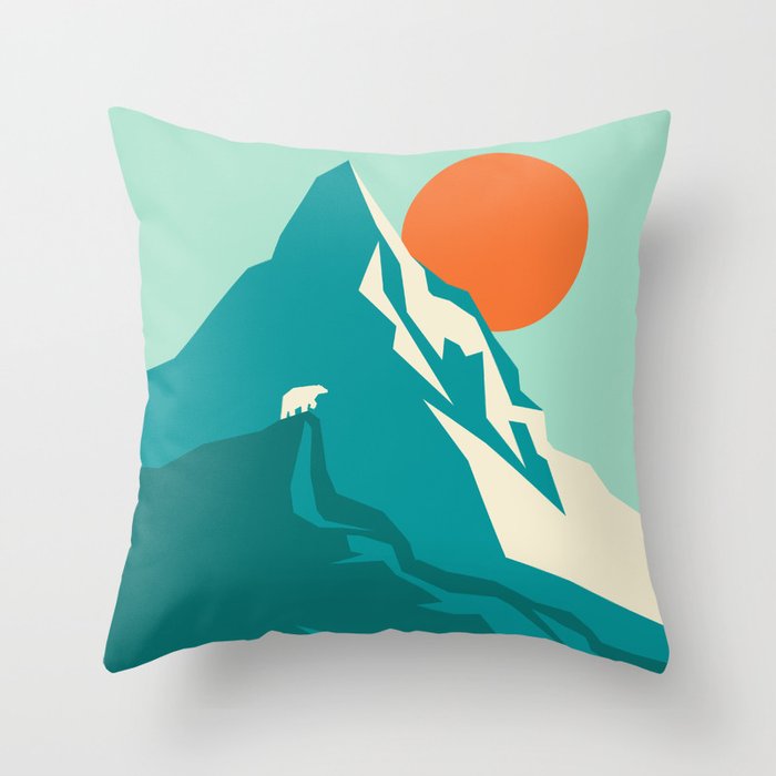 As the sun rises over the peak Throw Pillow