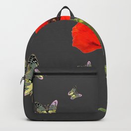 RED POPPY FLOWER & GREY BUTTERFLIES Backpack