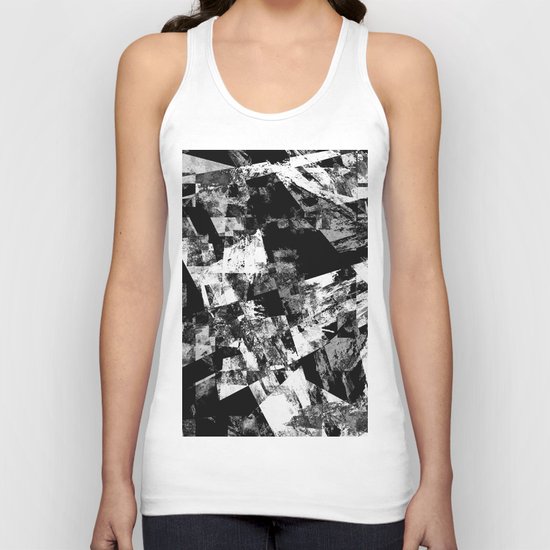 Fractured Black And White - Abstract, textured, black and white artwork Unisex Tank Top