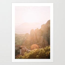 Sunset in Meteora, Greece - Monastery Mountain Landscape Art Print