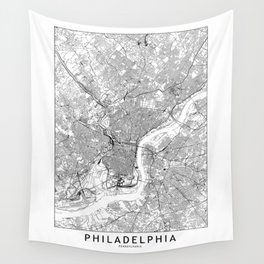 Philadelphia White Map Wall Tapestry