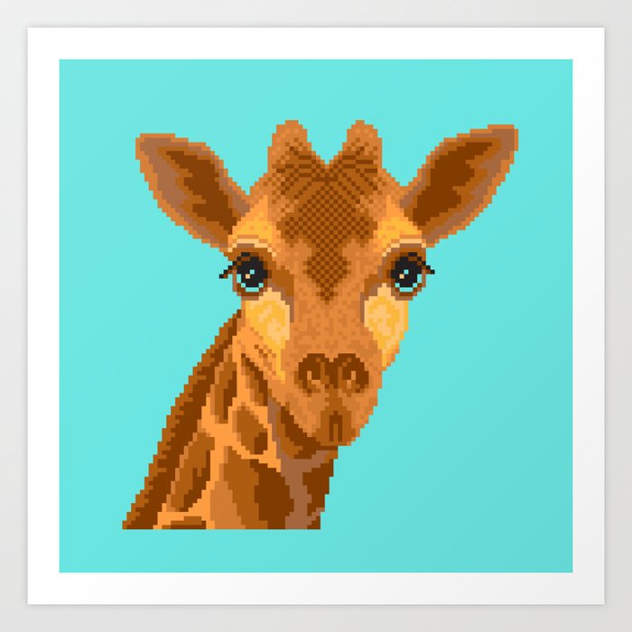 Giraffe head brown teal Art Print