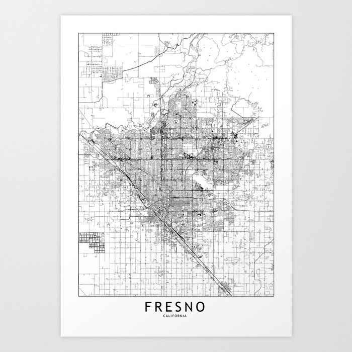 Fresno White Map Art Print by multipliCITY Society6
