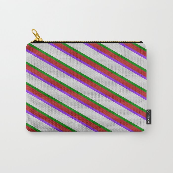 Red, Purple, Light Grey & Green Colored Lines Pattern Carry-All Pouch