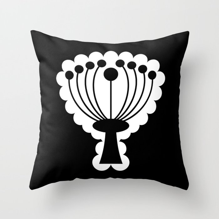 Mid Century Modern (MCM) Scandinavian Flower Pattern // Black and White Throw Pillow