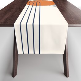 Geometric Lines in Navy Blue Orange 1 (Rainbow Abstraction) Table Runner