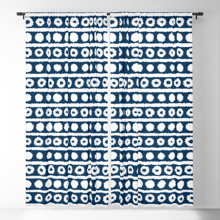 Hand Drawn Navy and White Geometric Circles, Dots and Lines Blackout Curtain