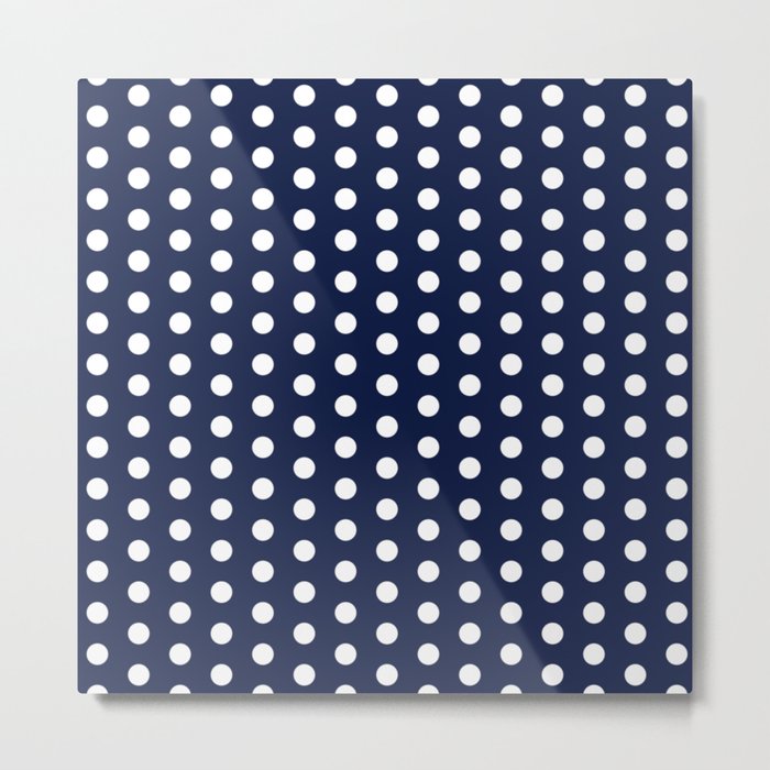 Navy Blue Polka Dots Minimalist Line Drawing Metal Print