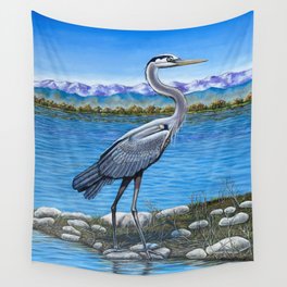 Great Blue Heron Rocky Mountain View Wall Tapestry
