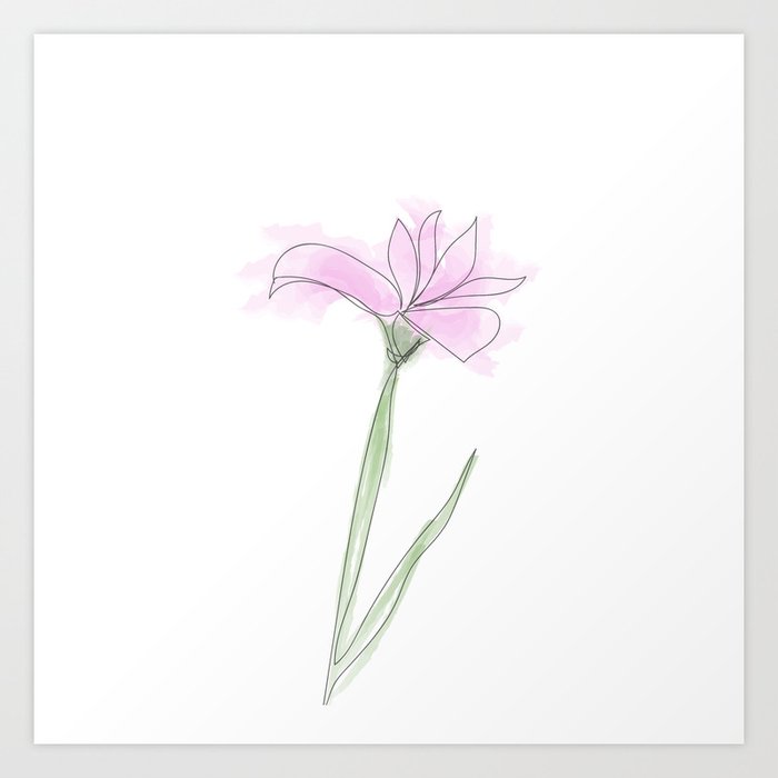 One-line Pink Flower Art Print