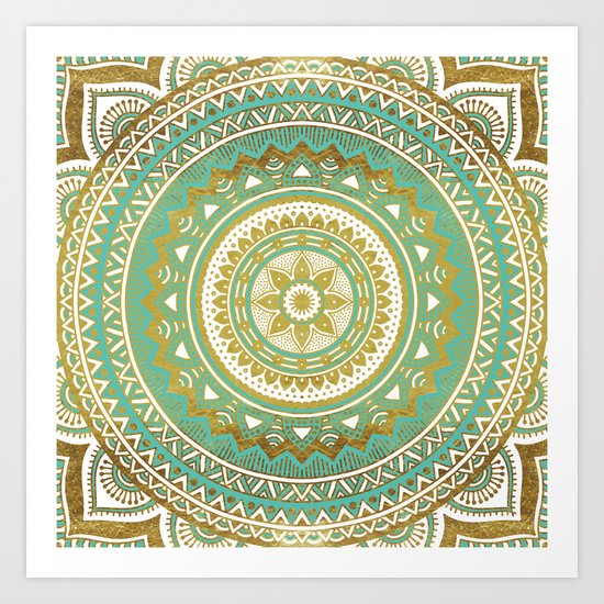 Blue and Gold Mandala Art Print