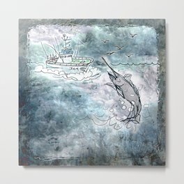 Fishing swordfish Metal Print | Emperador, Fish, Menchulica, Painting, Watercolor, Marlin, Ink, Boat, Carboneras, Atlantic 