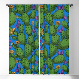 Flowering opuntia on blue Blackout Curtain