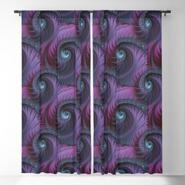 Fantastic Fractal Fantasies Purple And Teal Blackout Curtain | Delicate, Spiral, Wavy, Futuristic, Julia, Elegant, Abstract, Mathematics, Mystic, Dream 
