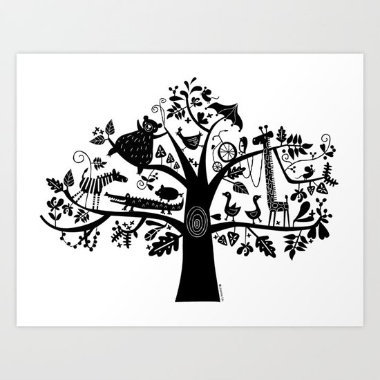 :) animals on tree Art Print