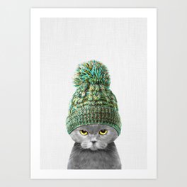 BOBBY Kunstdrucke | Kitten, Funny, Cat, Nursery, Cute, Hat, Curated, Holiday, Winter, Painting 