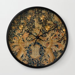 Vintage Golden Deer and Royal Crest Design (1501) Wall Clock