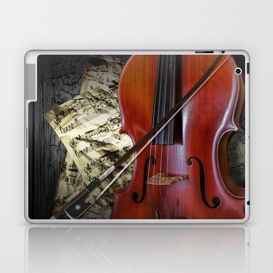 Cello with Bow a Stringed Instrument with Classical Sheet Music Laptop & iPad Skin