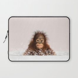 Monkey in a Bathtub, Baby Orangutan Taking a Bath, Bathtub Animal Art Print By Synplus Laptop Sleeve
