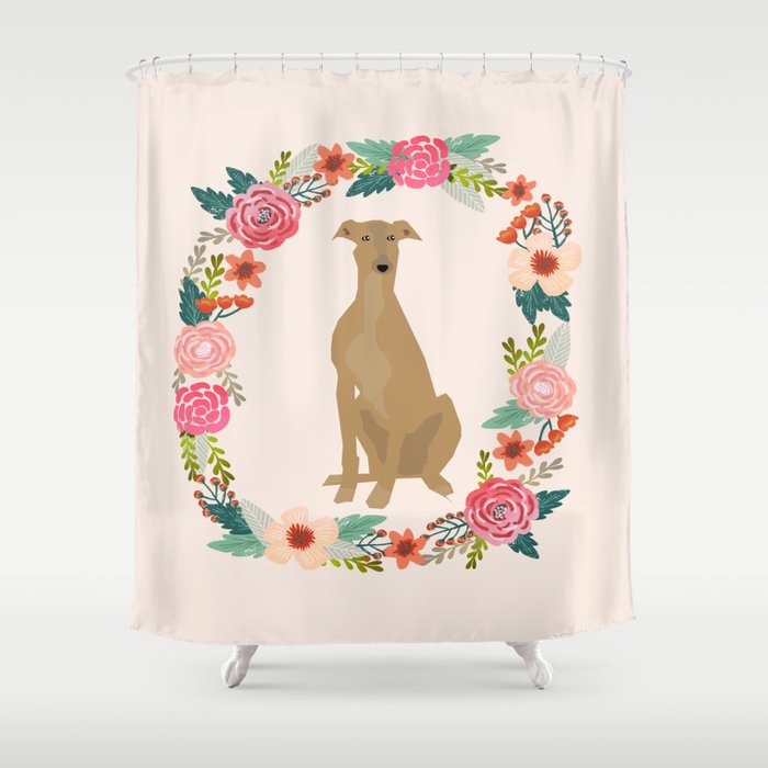 greyhound dog floral wreath dog gifts pet portraits Shower Curtain