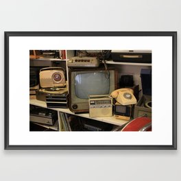 Vintage TV telephone radio clock electronic communication entertainment equipment   Framed Art Print