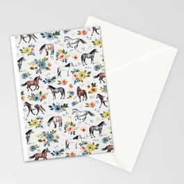 Horses and Flowers, Floral Horses, Western, Horse Art, Horse Decor, Gray Stationery Card