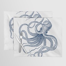 Blue nautical vintage octopus illustration Placemat