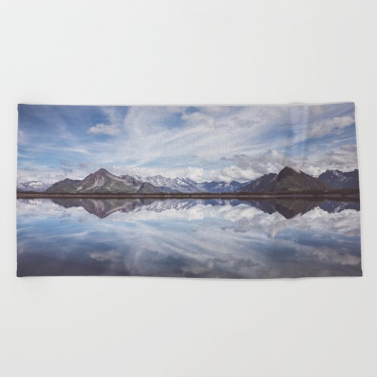 Mountain Lake Reflection Beach Towel