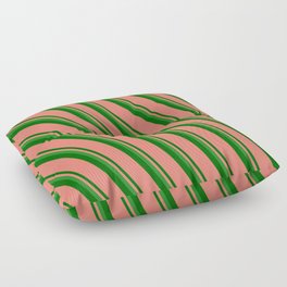 [ Thumbnail: Forest Green, Dark Green & Salmon Colored Stripes Pattern Floor Pillow ]