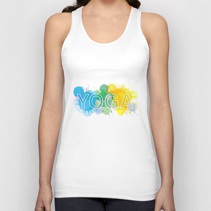 YOGA typography short quote in colorful watercolor paint splatter cool scheme	 Tank Top
