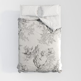 PEACOCK LILY TREE AND LEAF TOILE GRAY AND WHITE PATTERN Comforter
