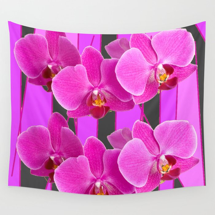 Modern Charcoal Grey Color Cerise Purple Orchids Wall Tapestry By Modern Charcoal Grey Color Cerise Purple Orchids Wall Tapestry