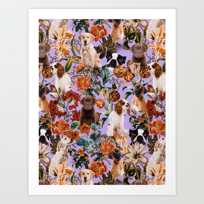 Dog and Floral Pattern Art Print