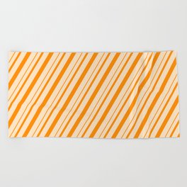 [ Thumbnail: Bisque and Dark Orange Colored Lines/Stripes Pattern Beach Towel ]