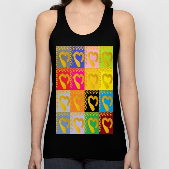 Gold Hearts on colorful Stamp Unisex Tank Top