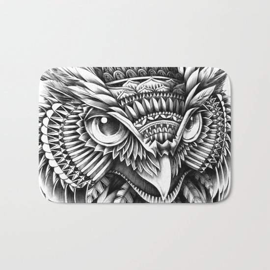 Ornate Owl Head Bath Mat