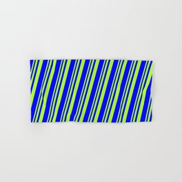 [ Thumbnail: Light Green and Blue Colored Striped/Lined Pattern Hand & Bath Towel ]