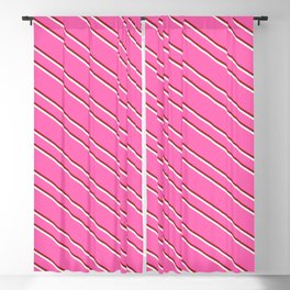 [ Thumbnail: Hot Pink, Brown, and Mint Cream Colored Striped Pattern Blackout Curtain ]