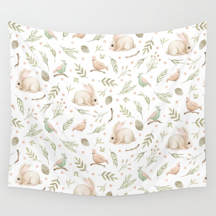 Simple and cute bunny pattern minimal and chic Wall Tapestry