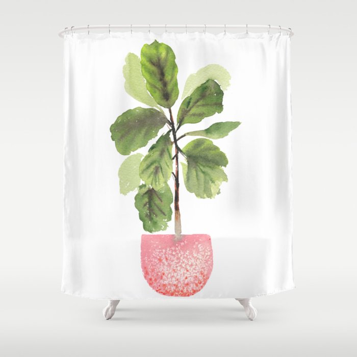 Fiddle-Leaf Fig (Watercolor) Shower Curtain
