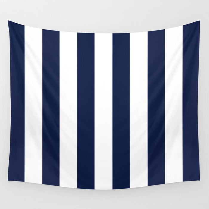 Simply Vertical Stripes in Nautical Navy Blue Wall Tapestry