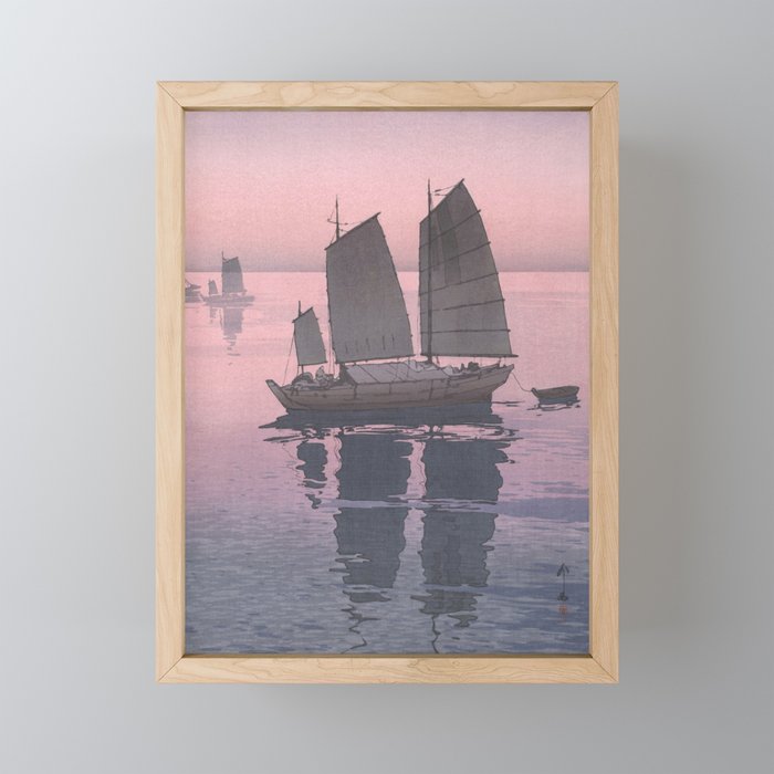 Hiroshi Yoshida, Sailing Boats, Evening - Vintage Japanese Woodblock Print Art Framed Mini Art Print