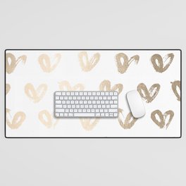 Luxe Gold Hearts on White Desk Mat
