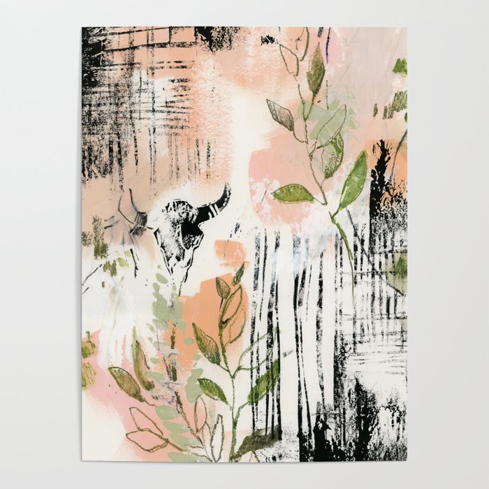 Abstract Composition in Pink and Light Green N.3  Poster