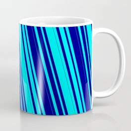 [ Thumbnail: Cyan & Blue Colored Lined Pattern Coffee Mug ]