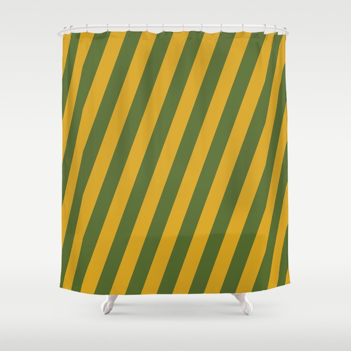 Goldenrod & Dark Olive Green Colored Striped Pattern Shower Curtain