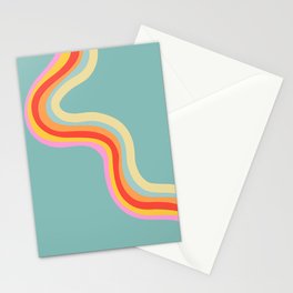 Groovy 70s Retro Rainbow Flow on Blue Stationery Card