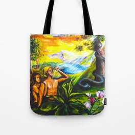 Adam and Eve in Garden of Eden Tote Bag